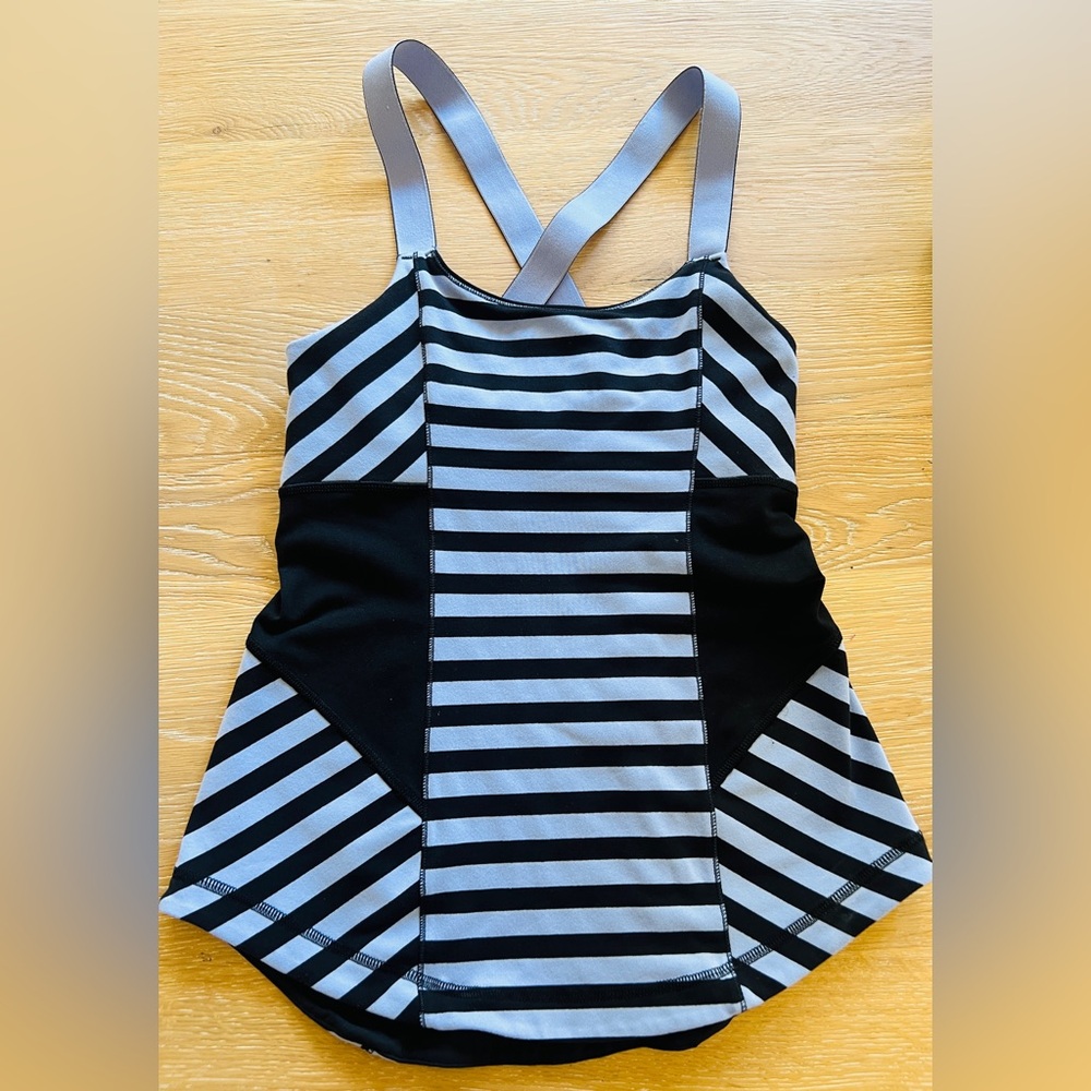 🖤🚵🏼 LULULEMON STRIPED BLACK/GREY TANK TOP SIZE 2🖤🚵🏼